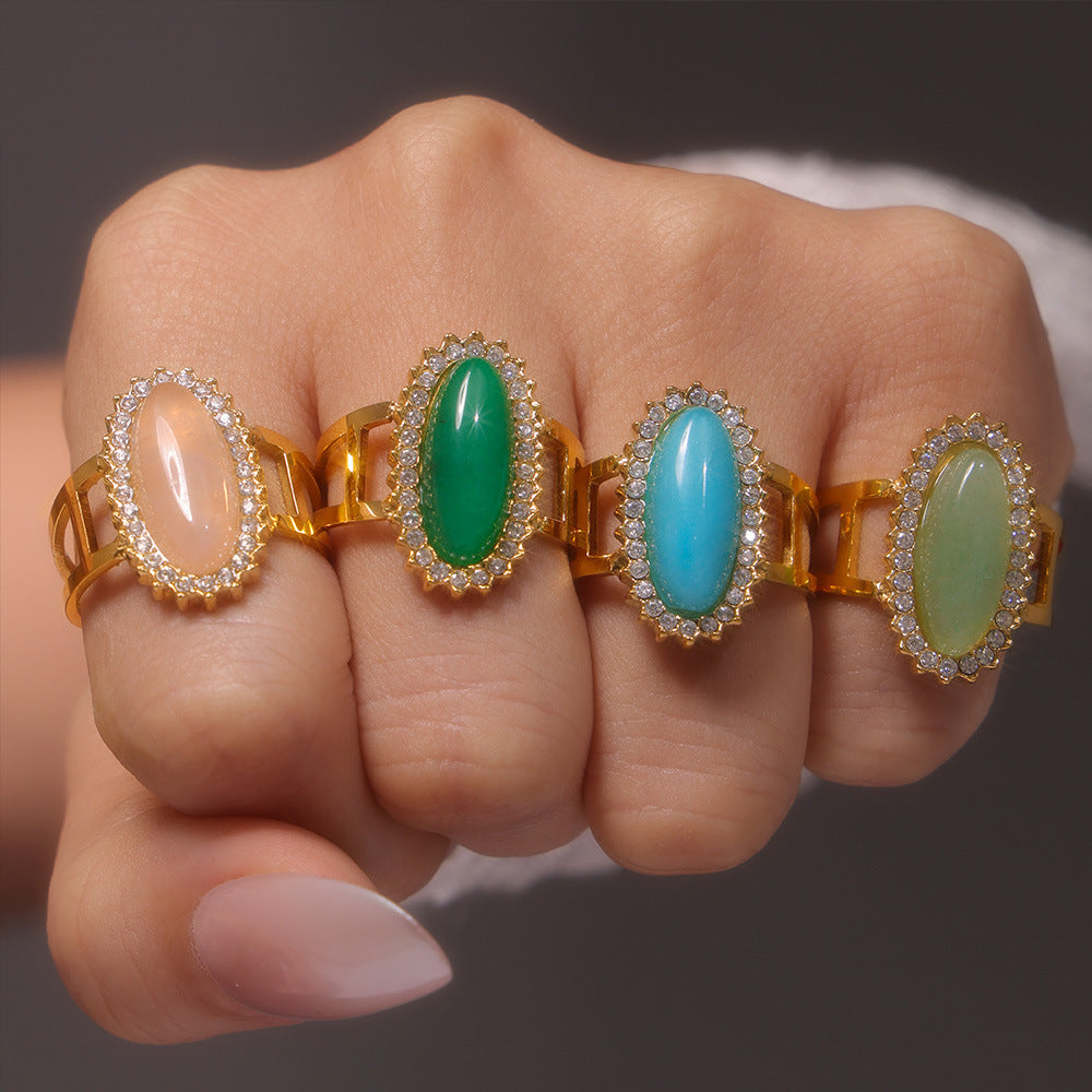 NATURAL STONE LIGHT LUXURY OPEN END RING