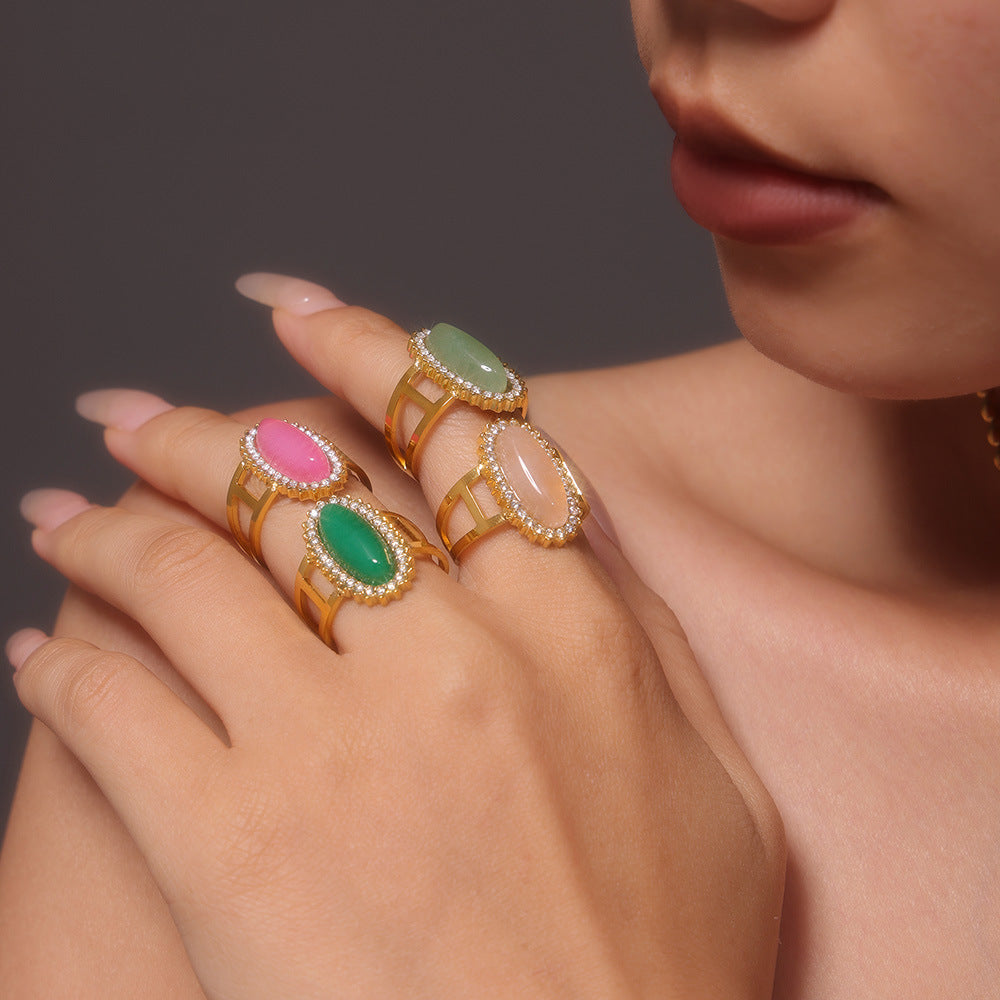 NATURAL STONE LIGHT LUXURY OPEN END RING