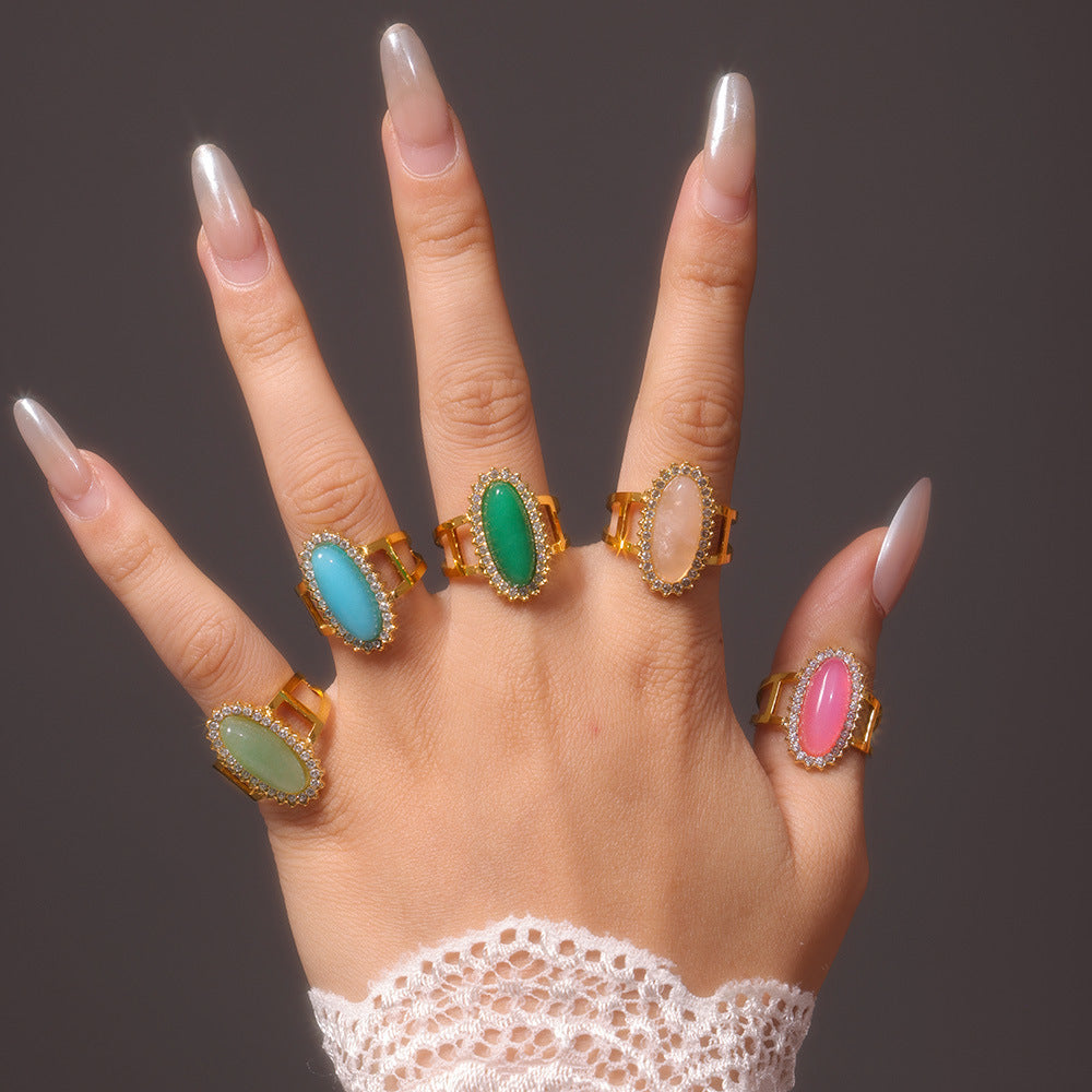 NATURAL STONE LIGHT LUXURY OPEN END RING