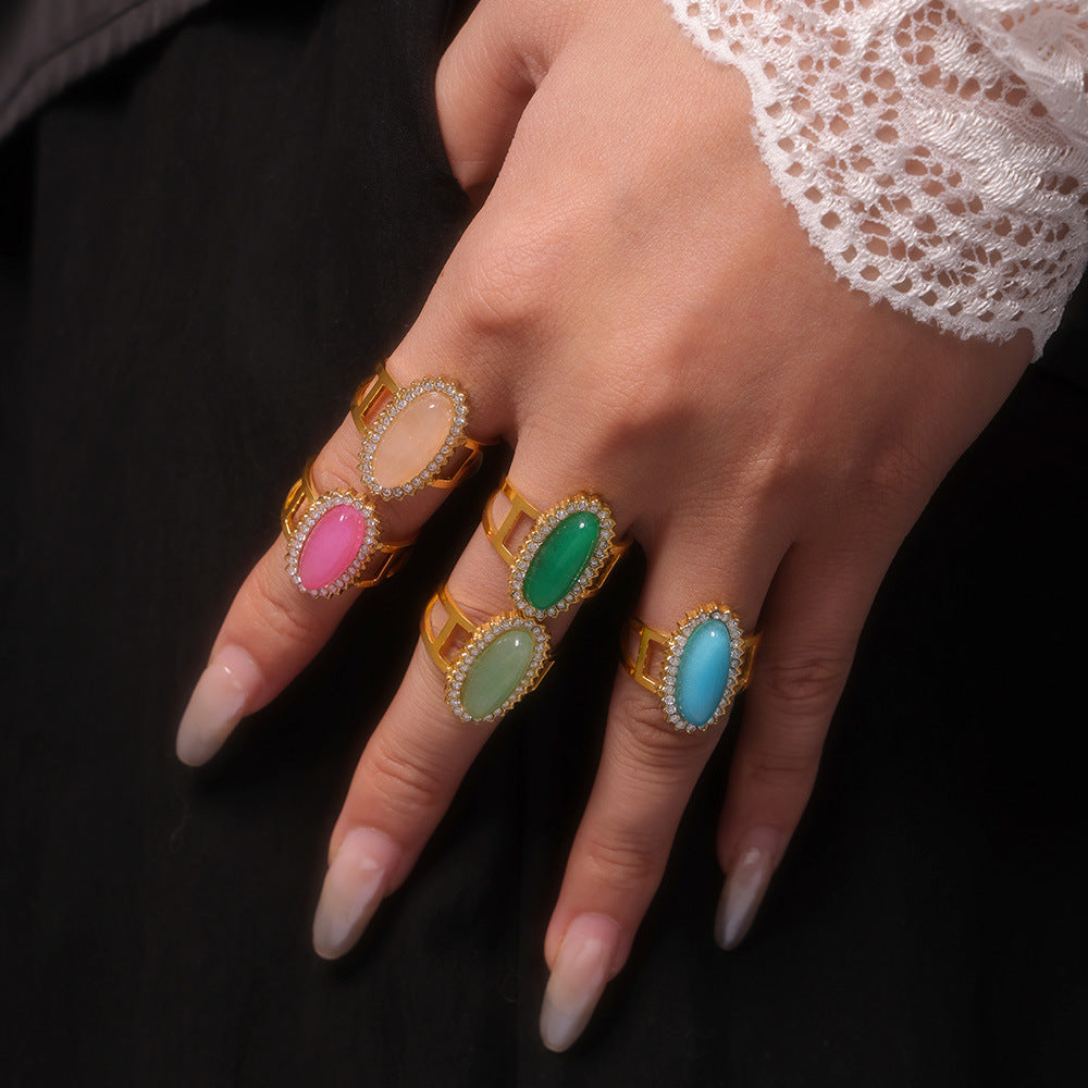 NATURAL STONE LIGHT LUXURY OPEN END RING