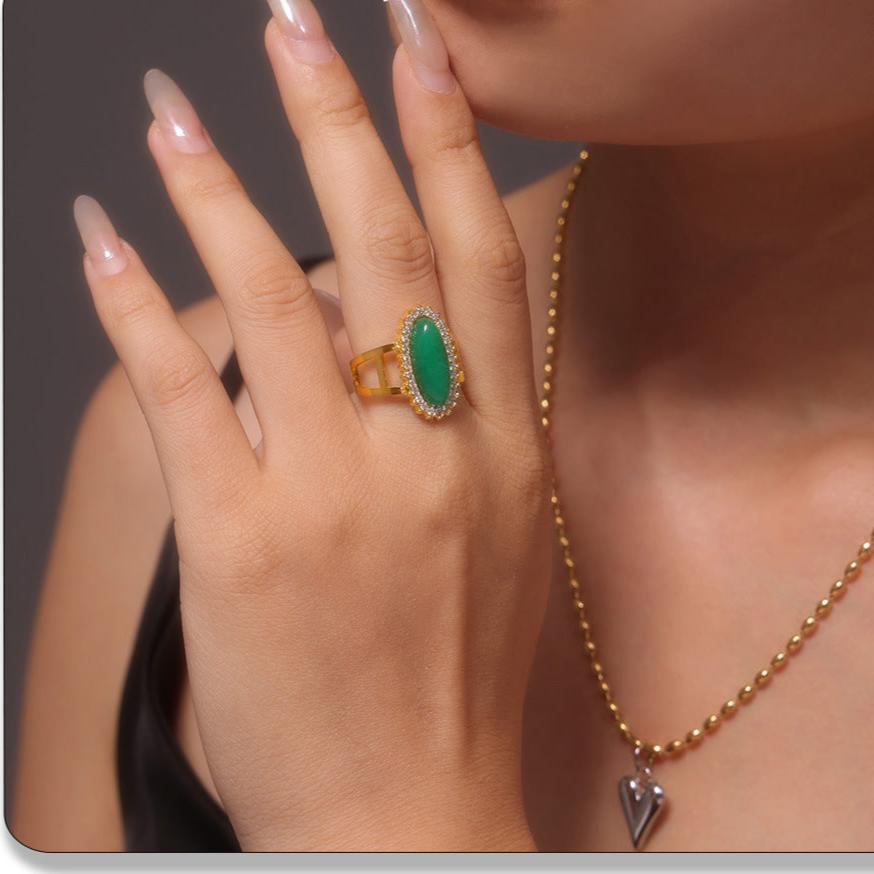 NATURAL STONE LIGHT LUXURY OPEN END RING