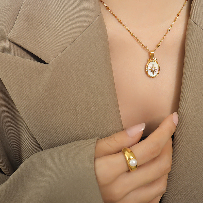 OCTAGONAL STAR WHITE SEA SHELL PENDANT NECKLACE