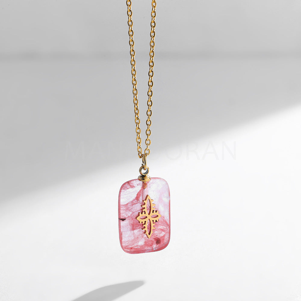PINK NATURAL STONE PENDANT NECKLACE