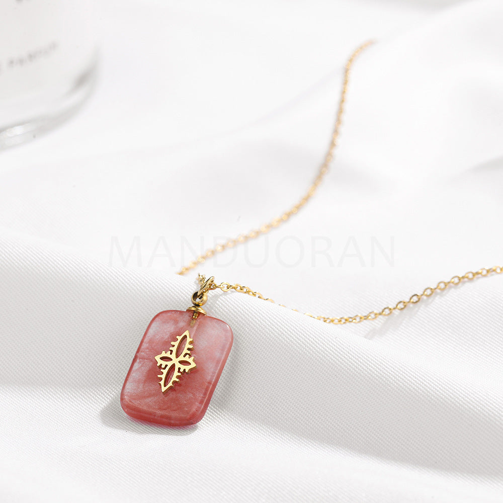 PINK NATURAL STONE PENDANT NECKLACE