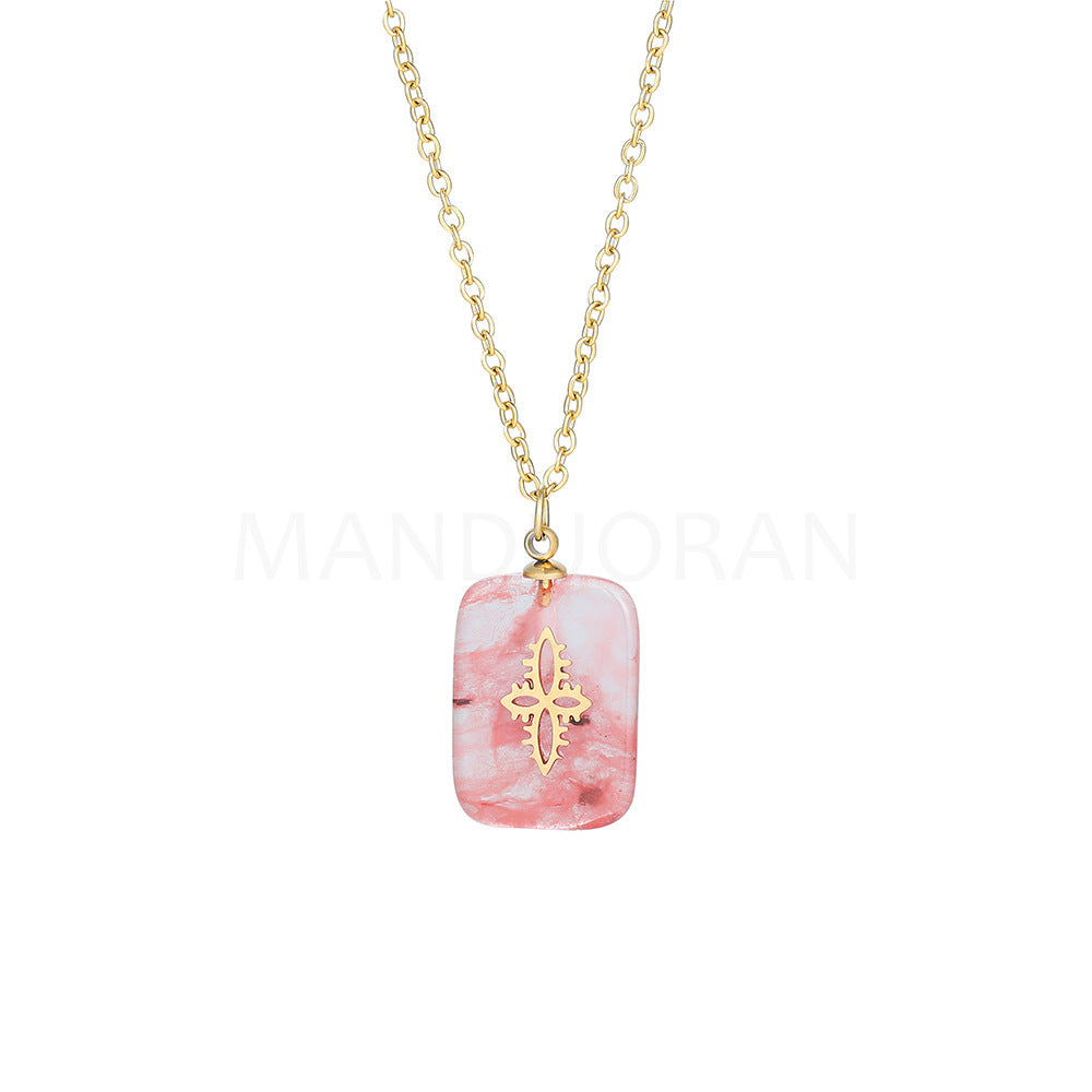 PINK NATURAL STONE PENDANT NECKLACE