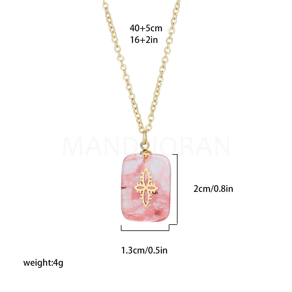PINK NATURAL STONE PENDANT NECKLACE