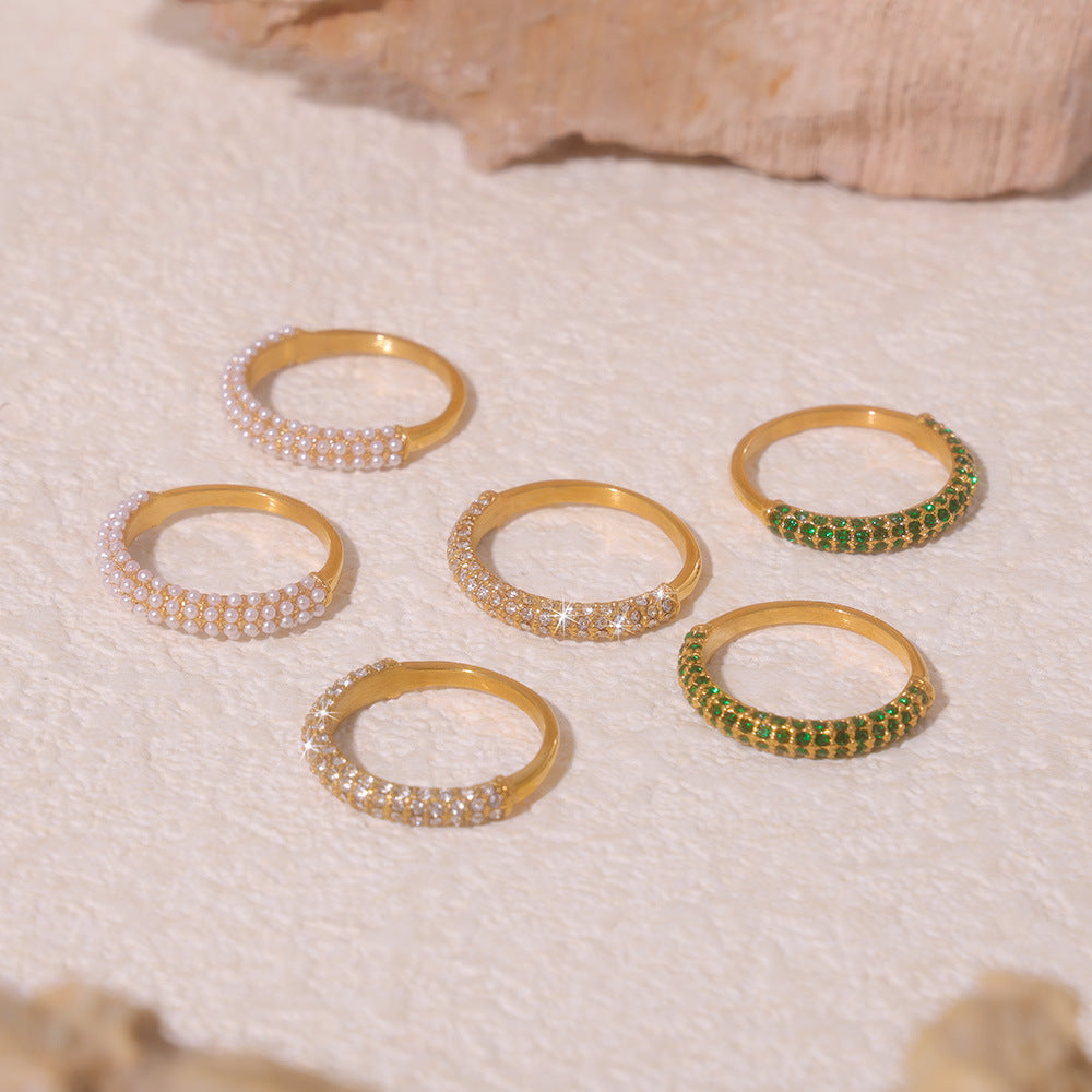 PLAIN CIRCLE WHITE GREEN ZIRCON RING