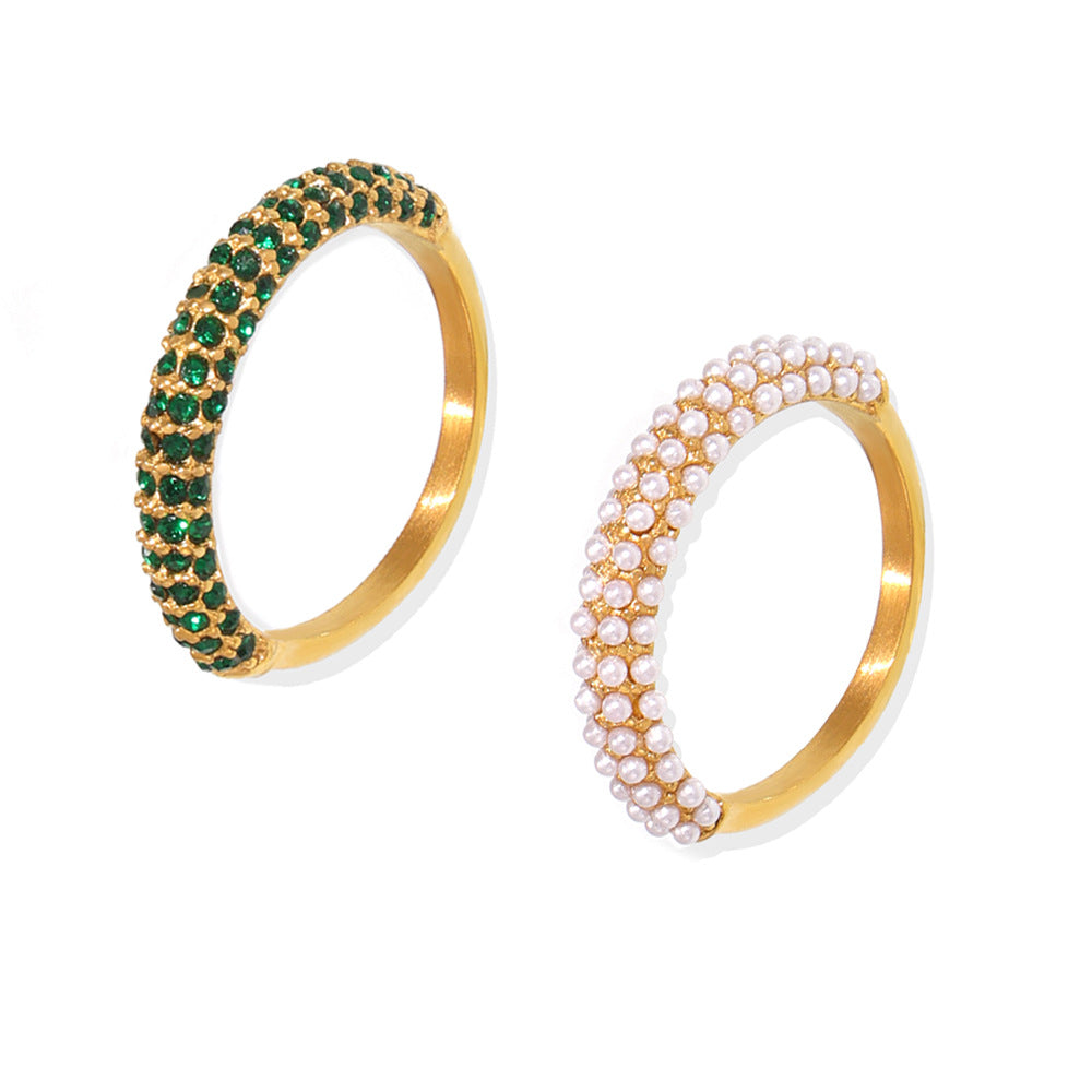 PLAIN CIRCLE WHITE GREEN ZIRCON RING