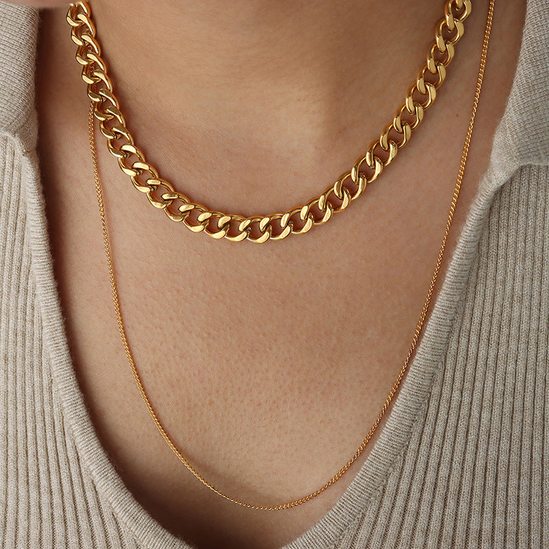 PLAIN CHAIN DOUBLE-LAYER NECKLACE