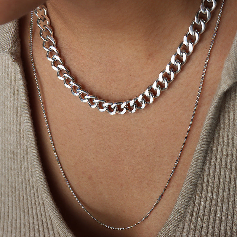 PLAIN CHAIN DOUBLE-LAYER NECKLACE
