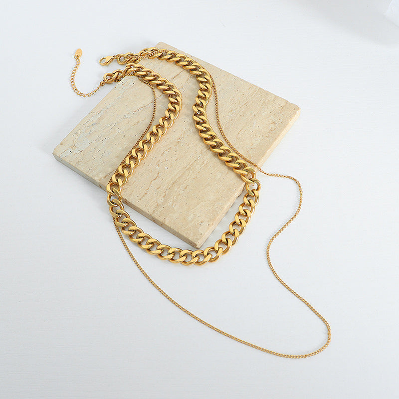 PLAIN CHAIN DOUBLE-LAYER NECKLACE