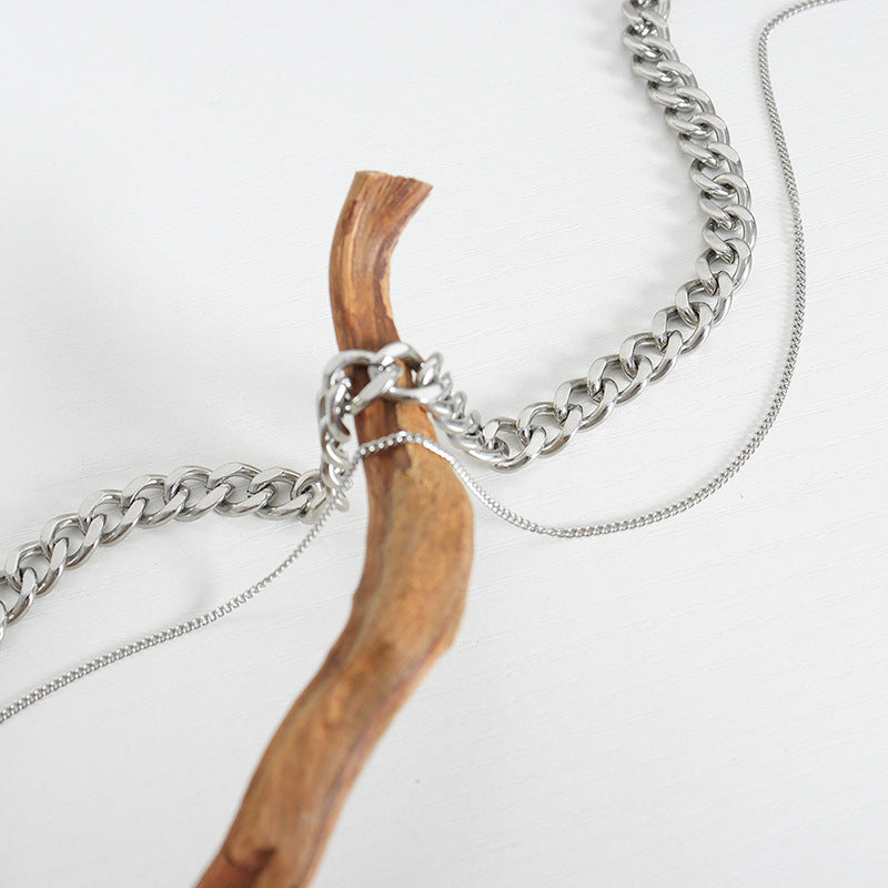 PLAIN CHAIN DOUBLE-LAYER NECKLACE