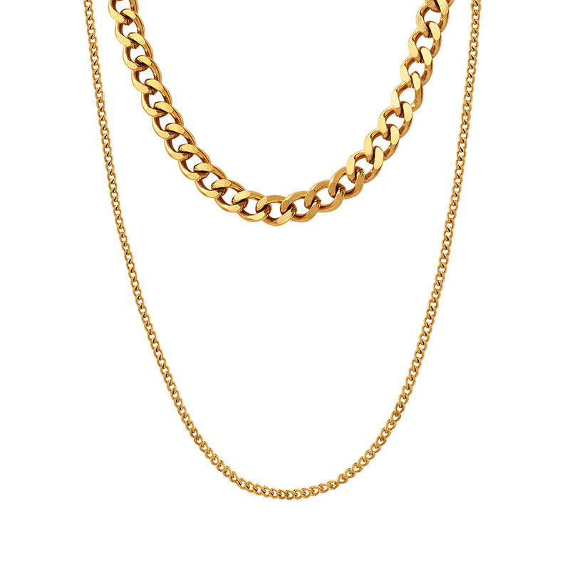 PLAIN CHAIN DOUBLE-LAYER NECKLACE