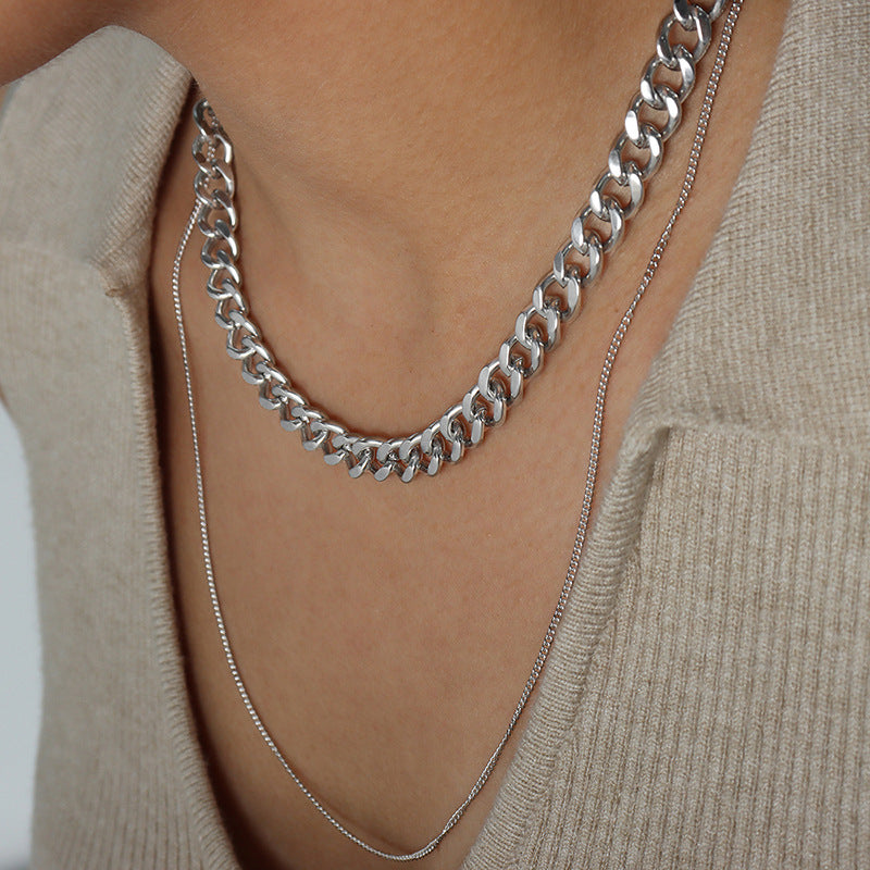 PLAIN CHAIN DOUBLE-LAYER NECKLACE