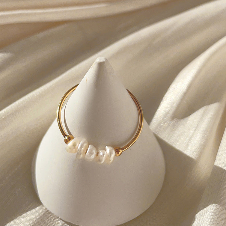 Pearl thin circle niche autumn and winter ring