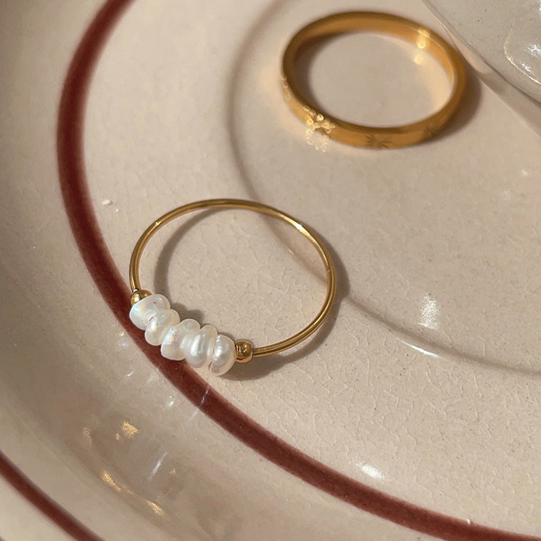 Pearl thin circle niche autumn and winter ring