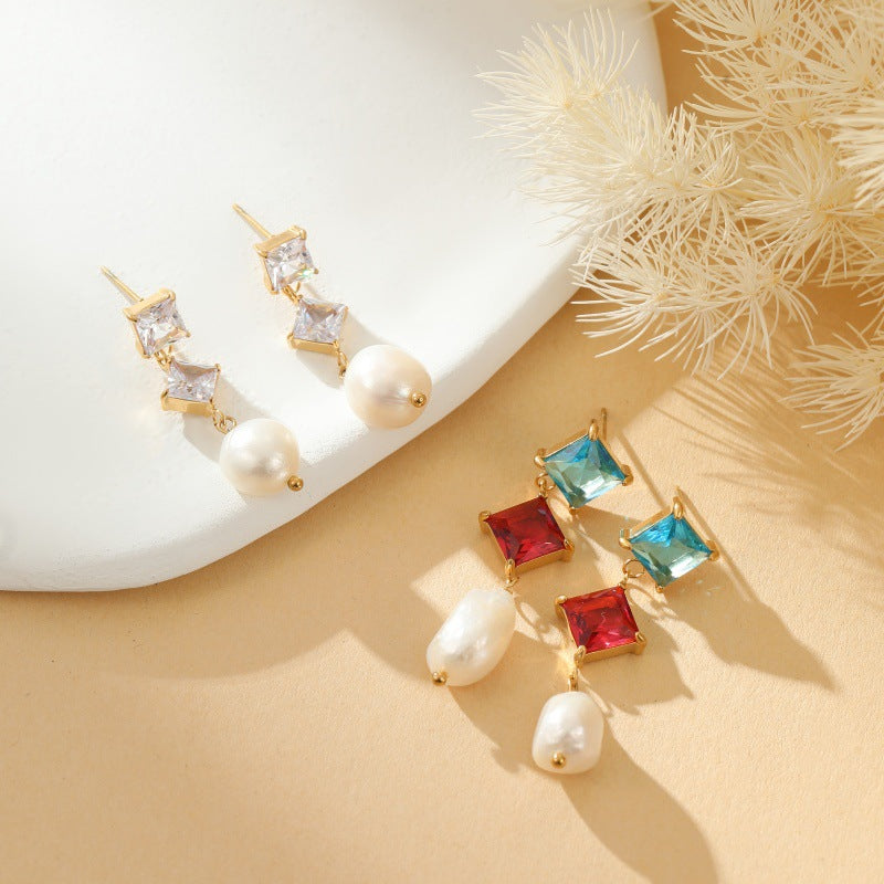 Pearl high-end candy colored earrings