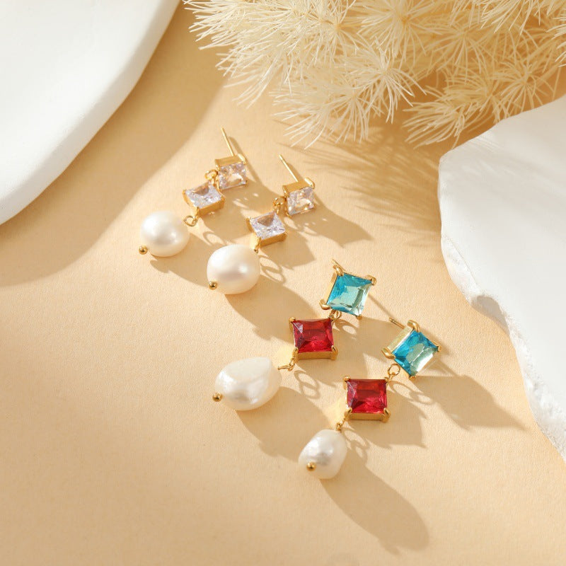 Pearl high-end candy colored earrings