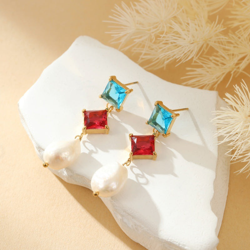Pearl high-end candy colored earrings