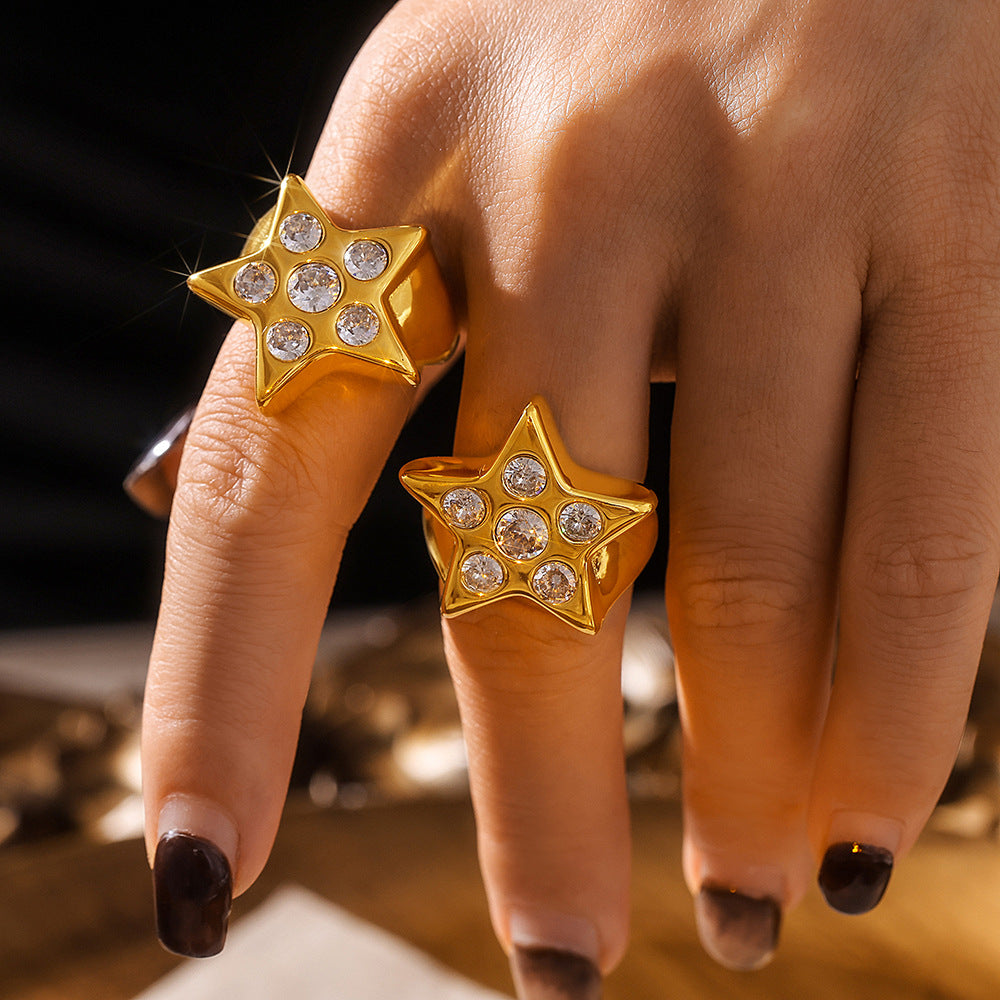 Pentagram Shiny Stone Adjustable Ring