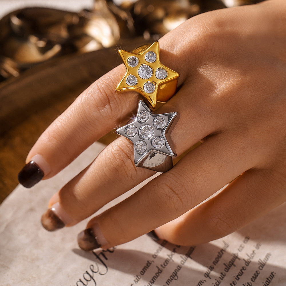 Pentagram Shiny Stone Adjustable Ring