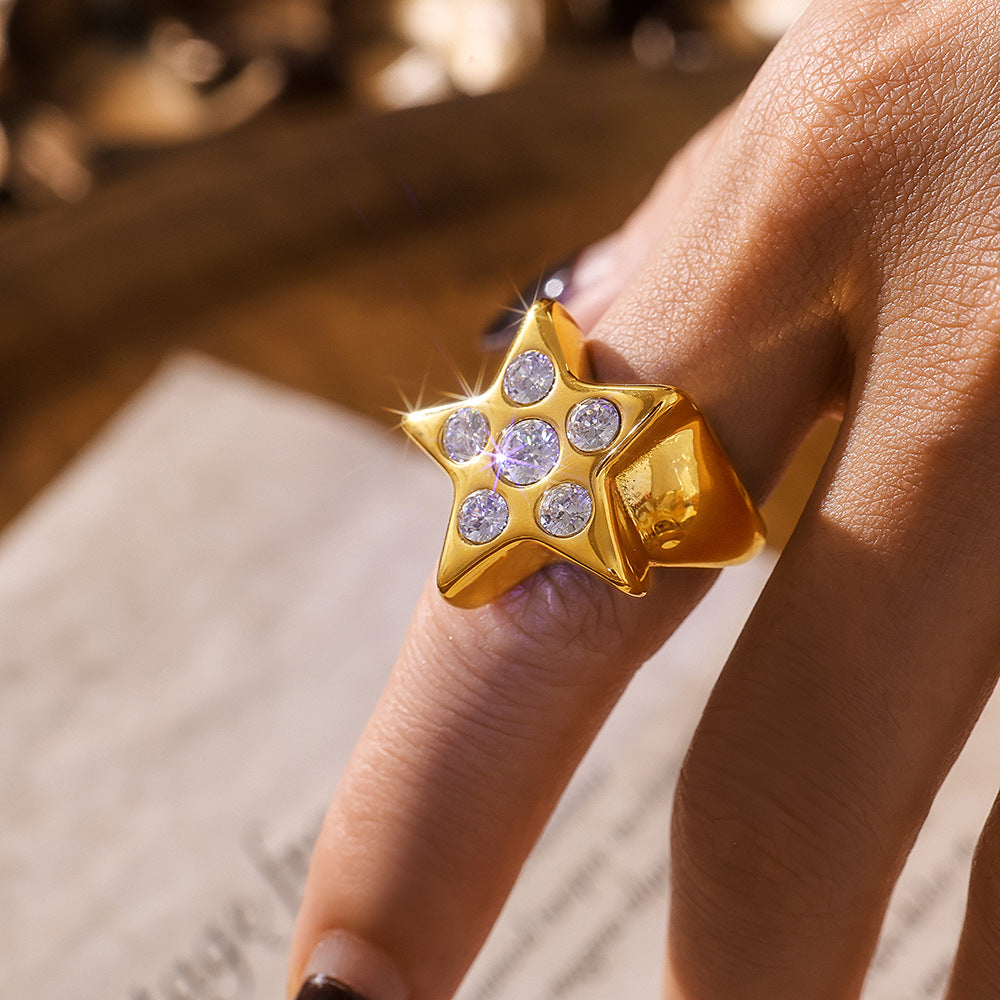 Pentagram Shiny Stone Adjustable Ring