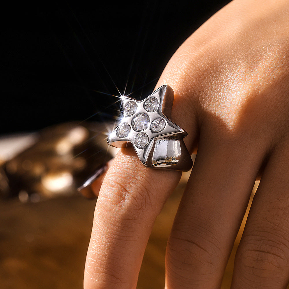 Pentagram Shiny Stone Adjustable Ring