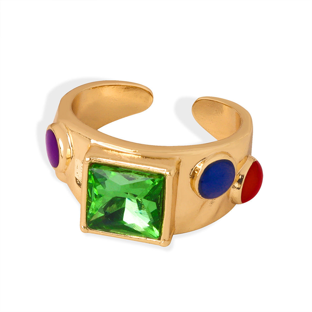 RETRO GOLD SQUARE ZIRCON INLAID RING