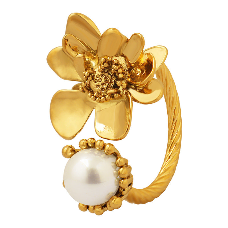 ROMANTIC FLOWER IMITATION PEARL RING