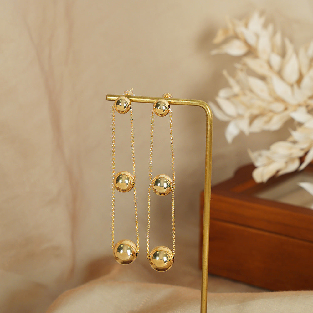 ROUND BEAD CHAIN LONG EARRINGS