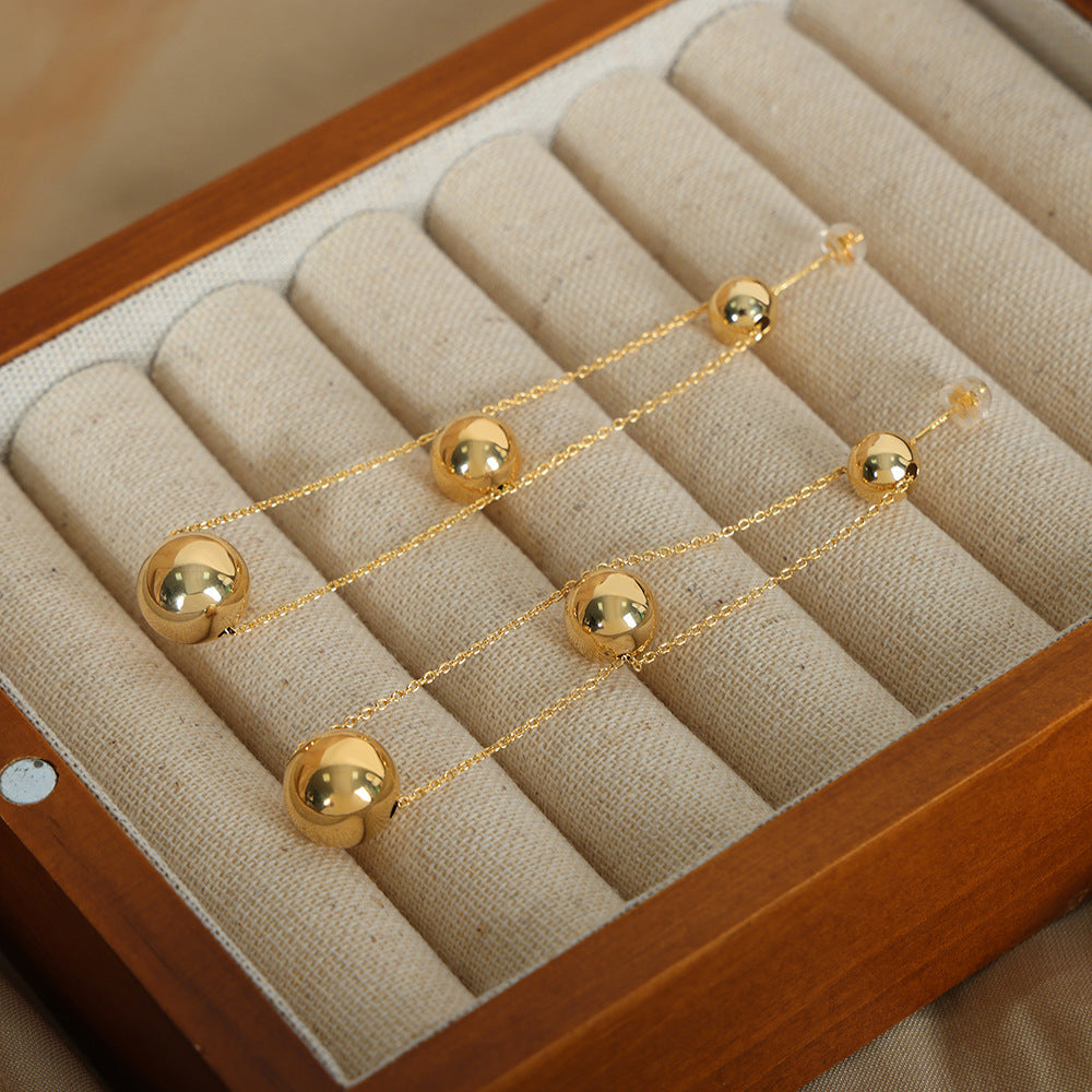 ROUND BEAD CHAIN LONG EARRINGS