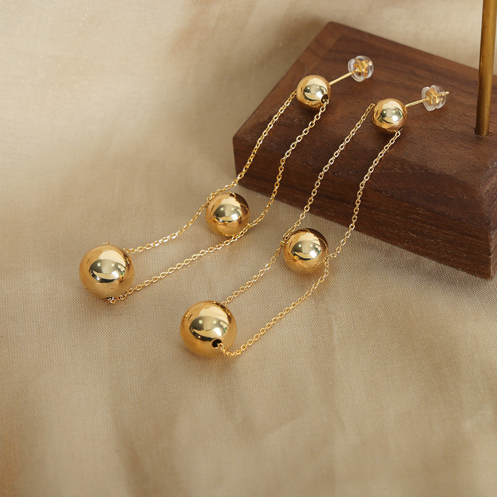 ROUND BEAD CHAIN LONG EARRINGS