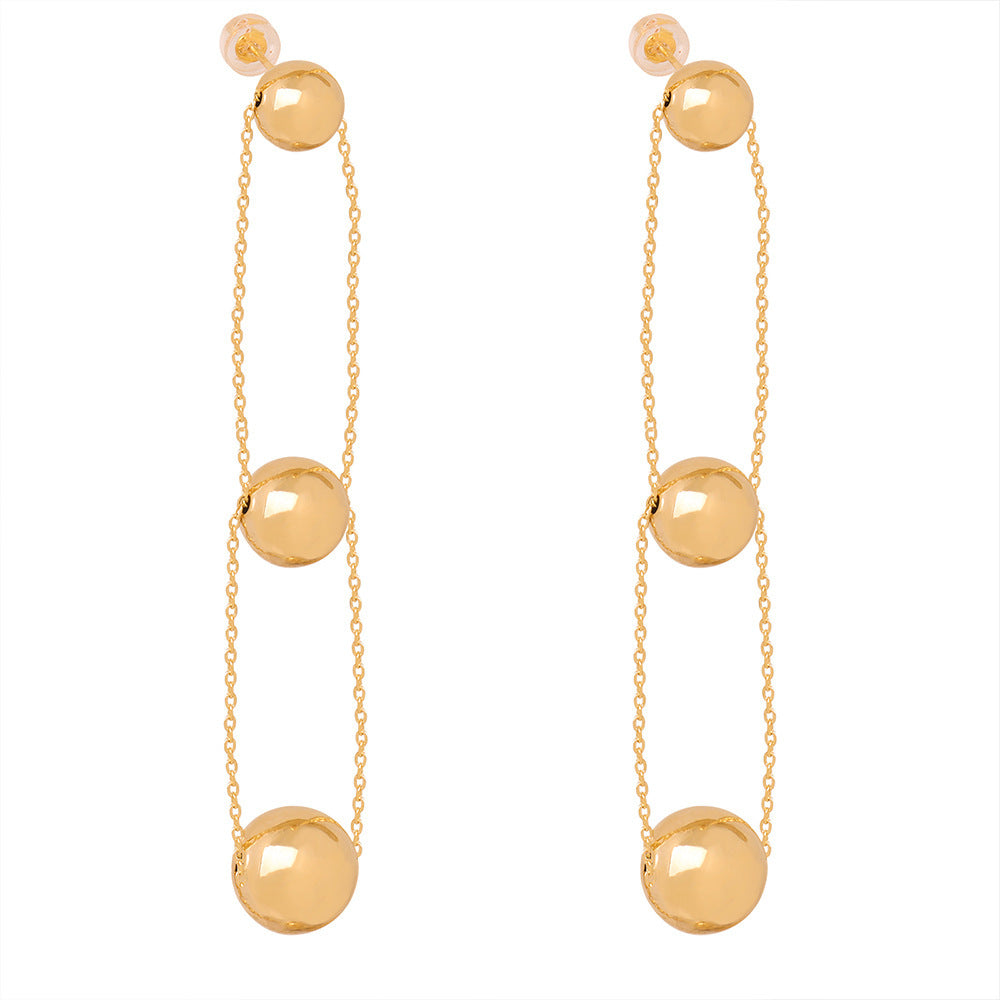 ROUND BEAD CHAIN LONG EARRINGS
