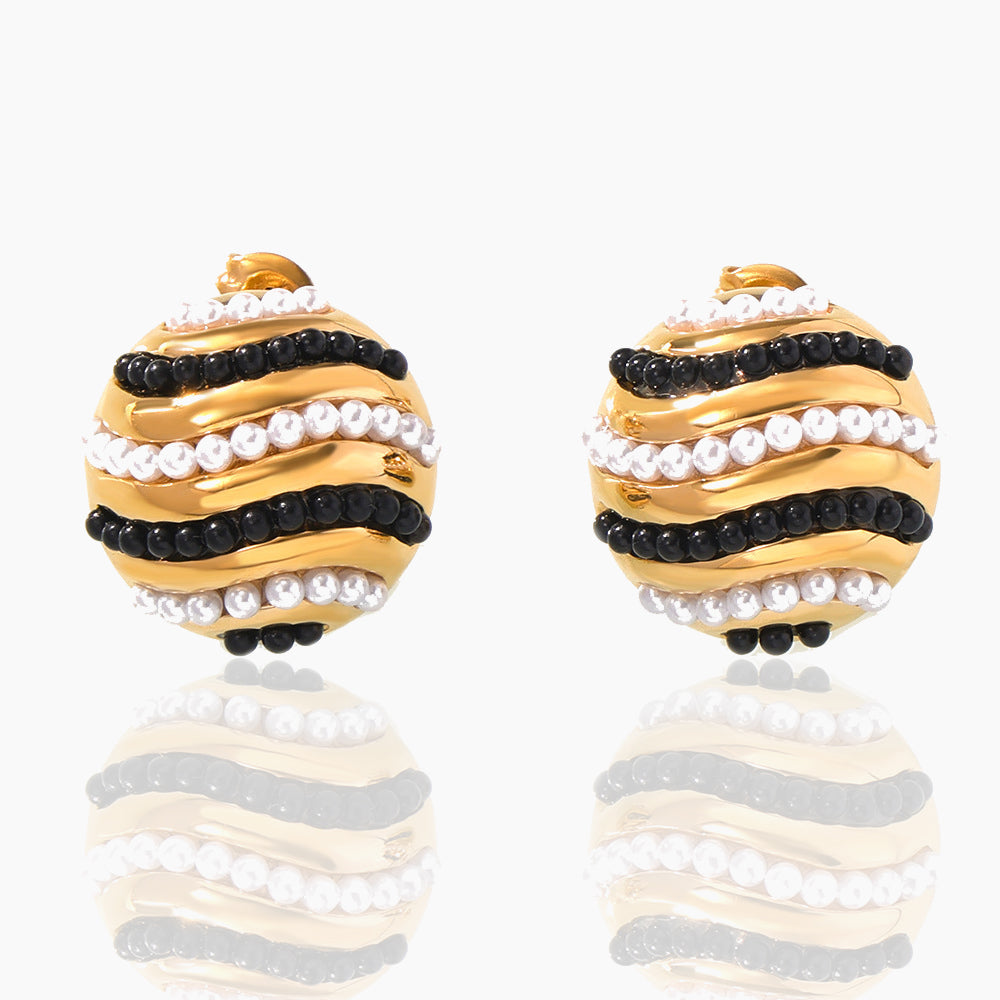 ROUND HOLLOW INLAID PEARL EARRINGS