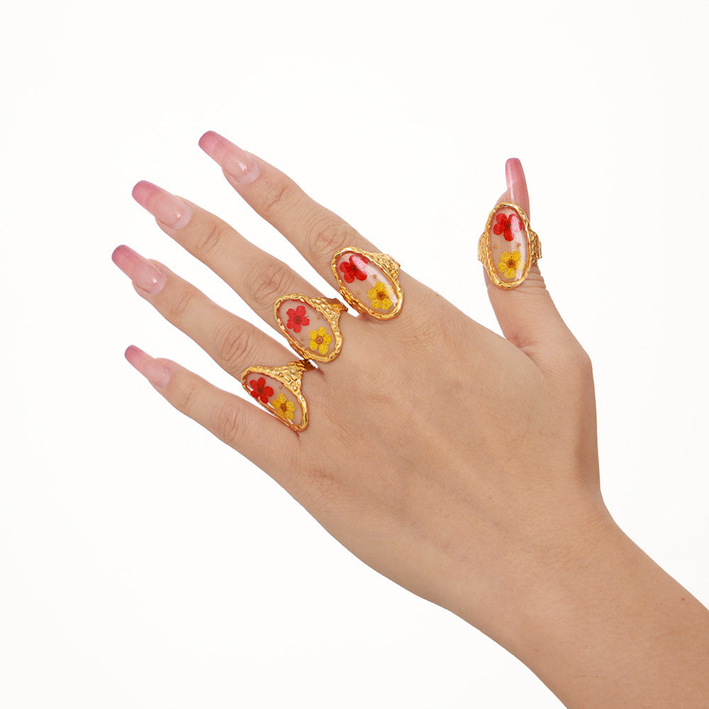 Resin Dried Flower Open Ring