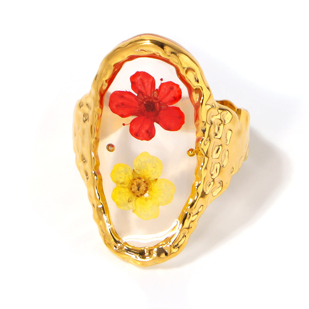 Resin Dried Flower Open Ring