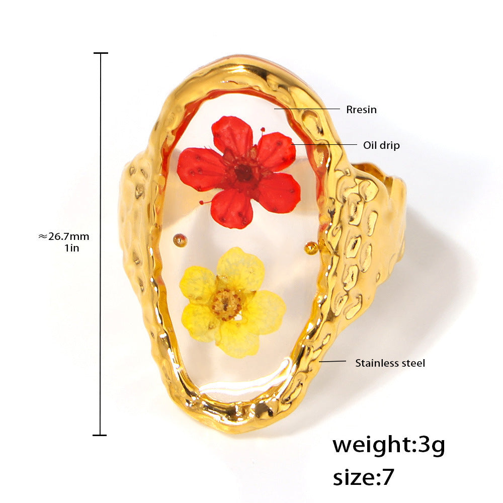 Resin Dried Flower Open Ring