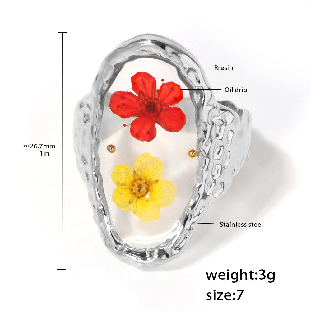 Resin Dried Flower Open Ring
