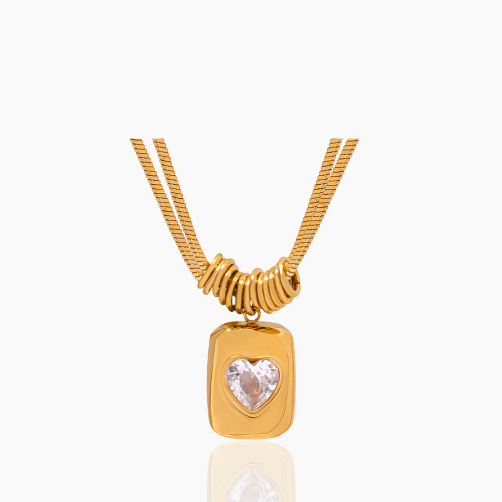 Retro Geometric Peach Heart Love Pendant Clavicle Double Necklace