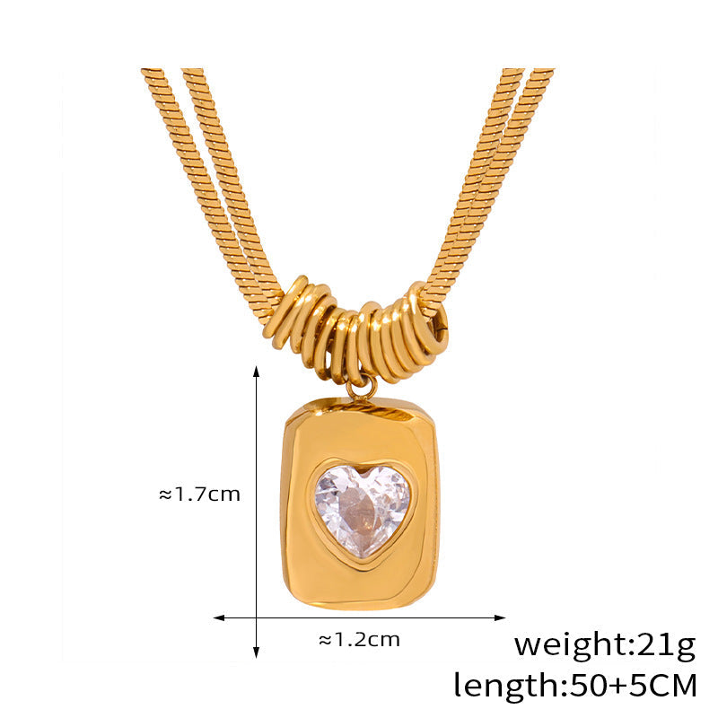 Retro Geometric Peach Heart Love Pendant Clavicle Double Necklace