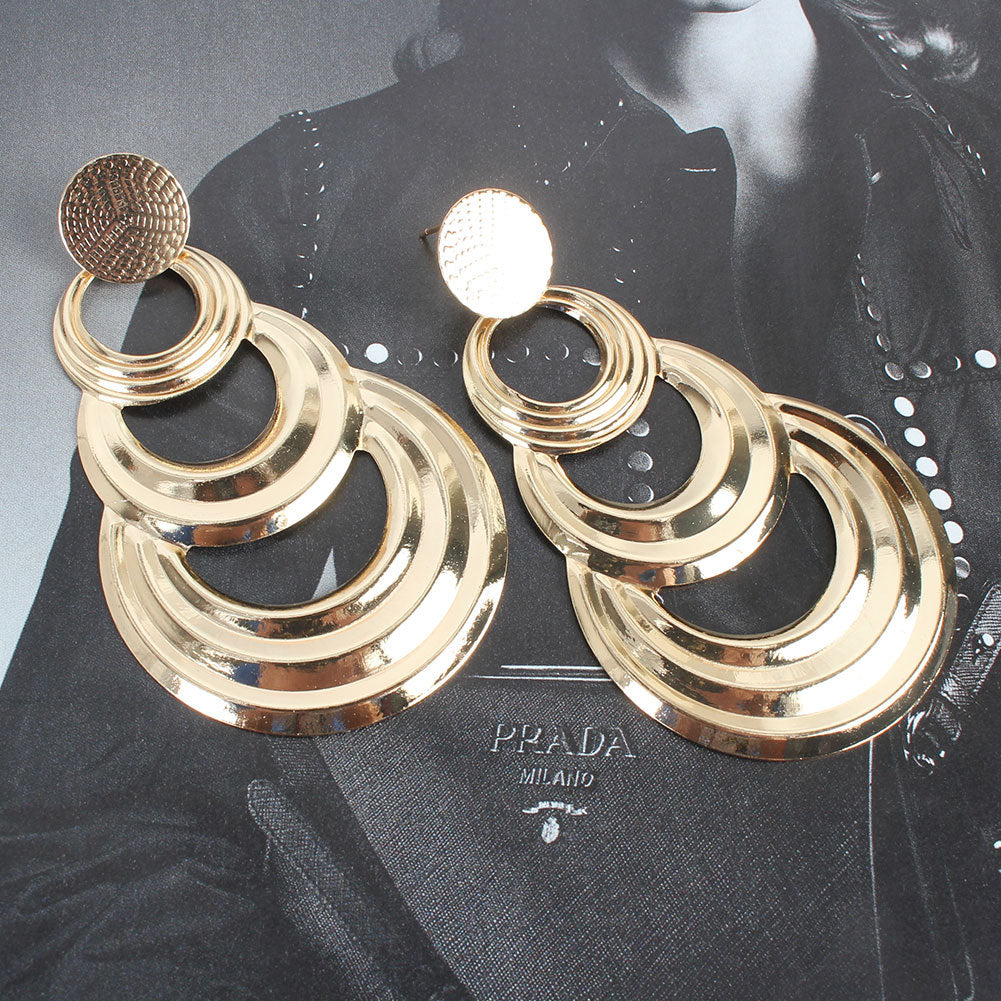 Retro geometric multi-layer metal circle earrings