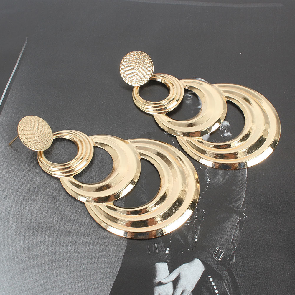 Retro geometric multi-layer metal circle earrings