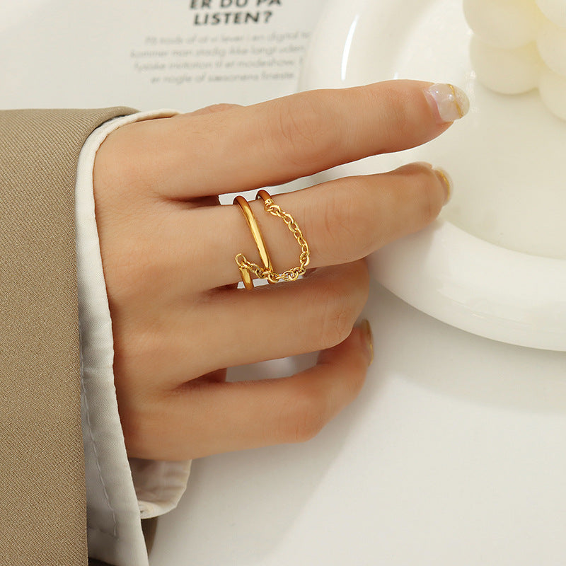 Retro simple temperament double layer small chain ring