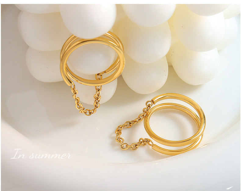 Retro simple temperament double layer small chain ring