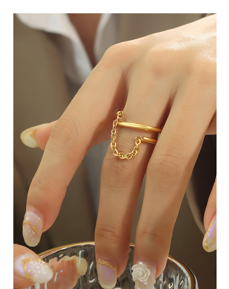 Retro simple temperament double layer small chain ring