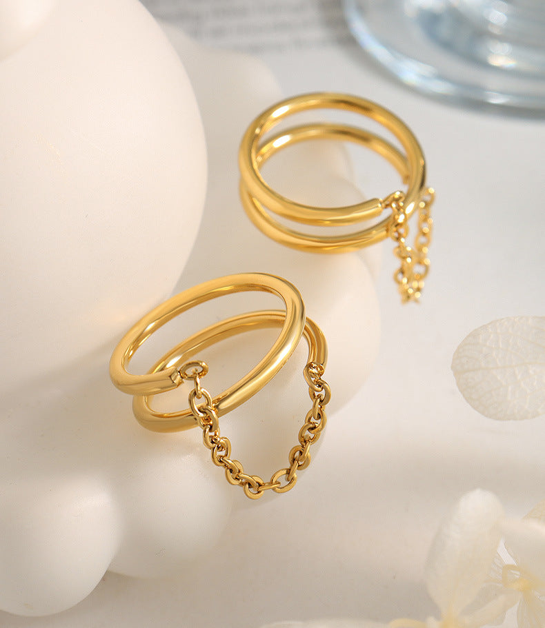 Retro simple temperament double layer small chain ring