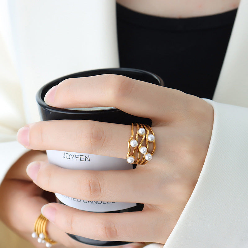 Ripple Wave Pearl Ring