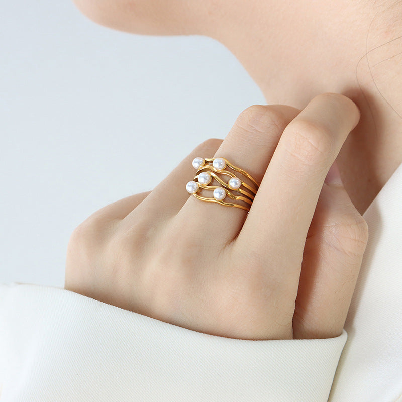 Ripple Wave Pearl Ring