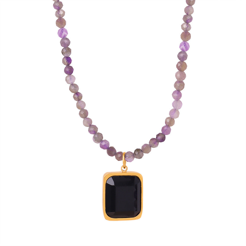 SQUARE PENDANT BEADED NECKLACE