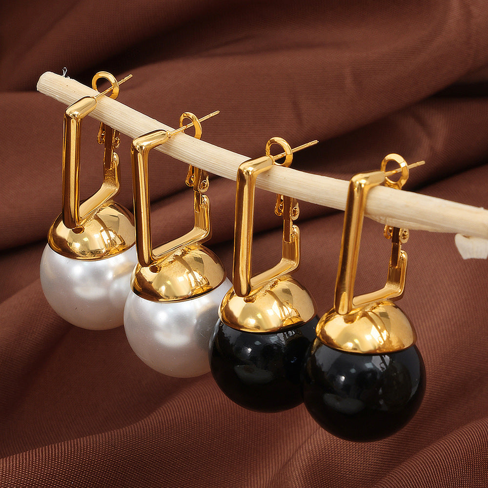 SQUARE BUCKLE ROUND COLORED BEAD EARRINGS